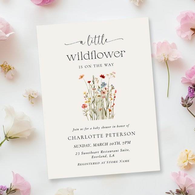 Convite Minimal Wildflower Baby Shower Invitation (Criador carregado)