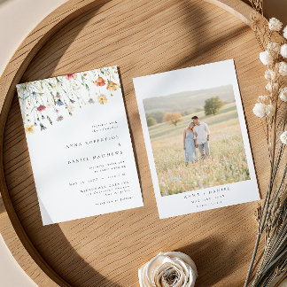 Convite Minimal Wildflower Photo Wedding Invitation