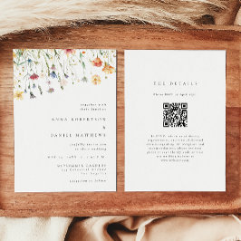 Convite Minimal Wildflower QR Code Wedding Invitation