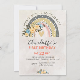 Convite Minimali Pompas Grass Retro Rainbow Boho Birthday