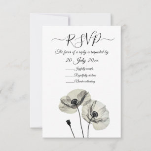 Convite Minimalismo Elegante Simples Poppies Pretos e Bran
