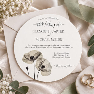 Convite Minimalismo Elegante Simples Poppies Pretos e Bran
