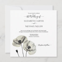 Convite Minimalismo Elegante Simples Poppies Pretos e Bran