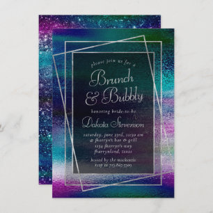 Convite Minimalismo Glitzy Holographic Champagne Brunch