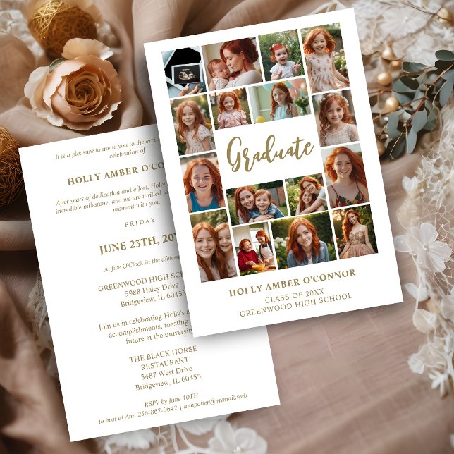 Convite Minimalist 16 Photos Time Life Graduate Collage (Minimalist 16 Photos Time Life Graduate Collage Invitation Card. )