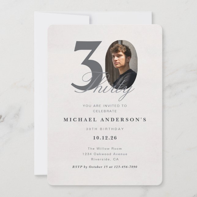 Convite Minimalist 30th Year Birthday Invitation (Frente)