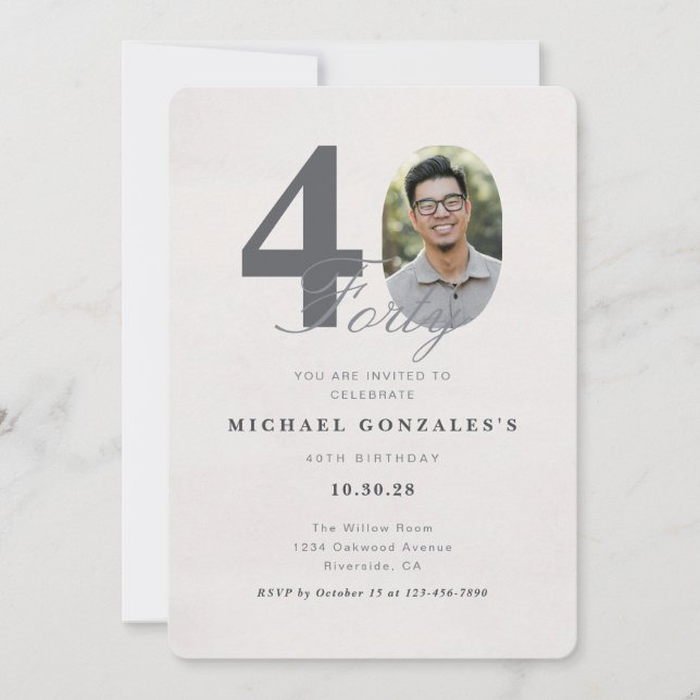 Convite Minimalist 40th Year Birthday Invitation (Frente)