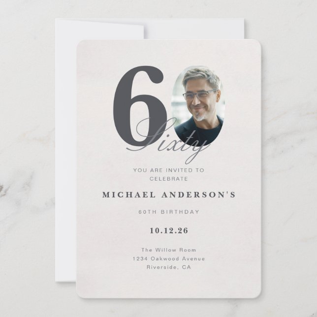 Convite Minimalist 60th Year Birthday Invitation (Frente)