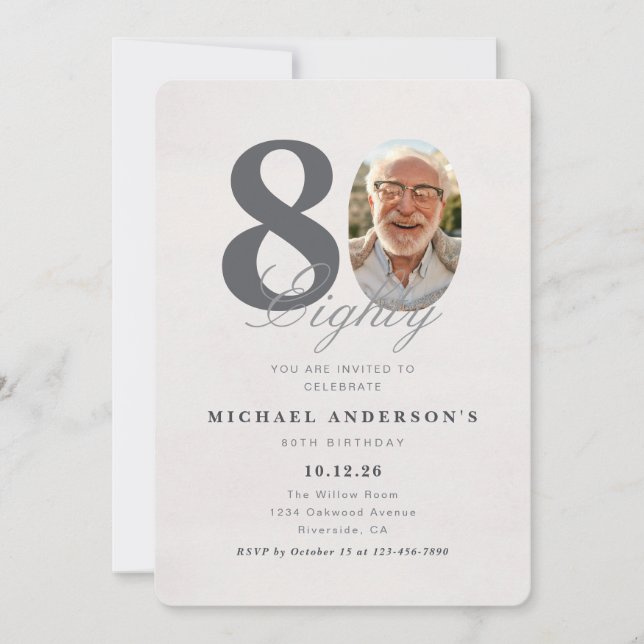 Convite Minimalist 80th Year Birthday Invitation (Frente)