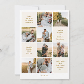 Convite Minimalist 9 Photo Ivory White Wedding Invitation