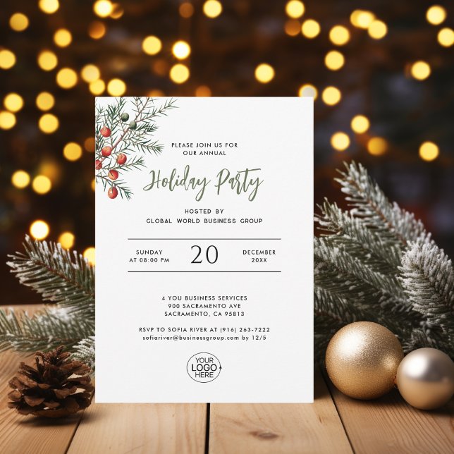 Convite Minimalist Add Your Logo Christmas Branch Business (Minimalist Add Your Logo Christmas Branch Business Invitation)