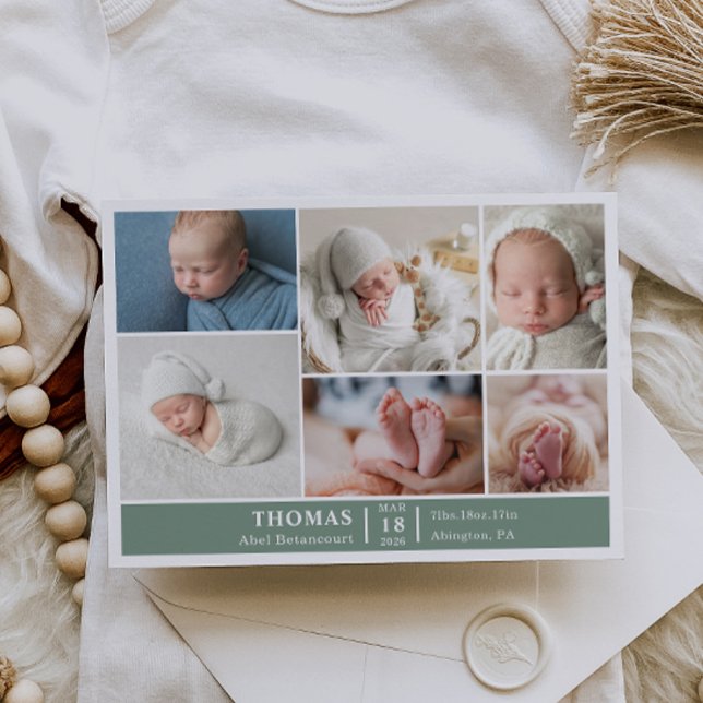 Convite Minimalist Baby Photo Collage Announcement Card (Criador carregado)