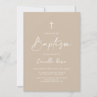 Convite Minimalist Baptism Beige Neutral