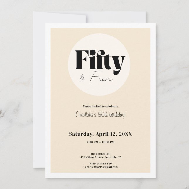 Convite Minimalist Beige 50th Birthday Invitation  (Frente)