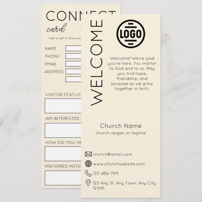 Convite Minimalist Beige Church Connection Card (Frente/Verso)