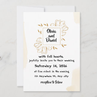Convite Minimalist Beige Gold Dahlia Wedding Invitation