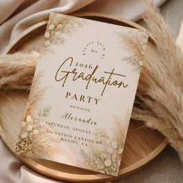 Convite Minimalist Beige Pampas Graduation Party