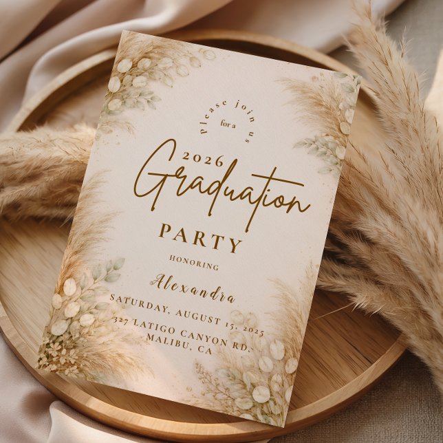 Convite Minimalist Beige Pampas Graduation Party (Criador carregado)