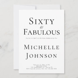 Convite Minimalist Black 60 & Fabulous 60th Birthday Party