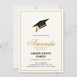 Convite Minimalist Black and Gold Graduation Party