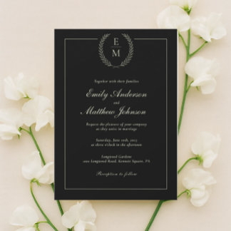 Convite Minimalist Black And Sage Wedding Invitation