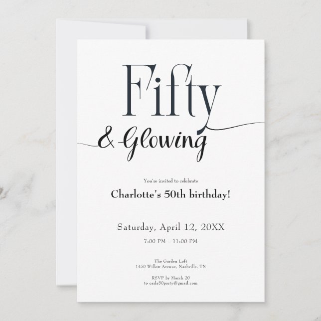 Convite Minimalist Black and White 50th Birthday Invite  (Frente)