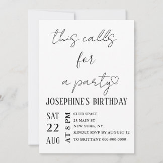 Convite Minimalist Black and White Birthday Party