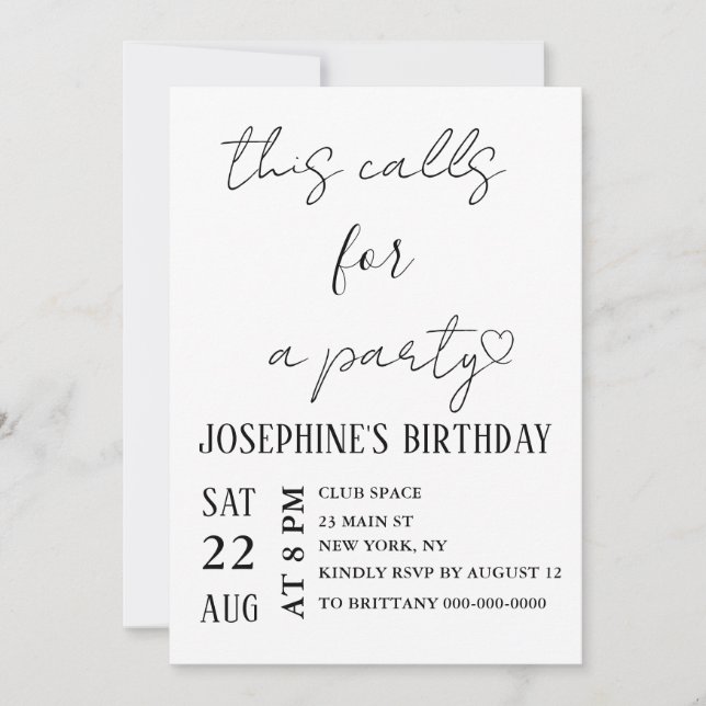 Convite Minimalist Black and White Birthday Party  (Frente)