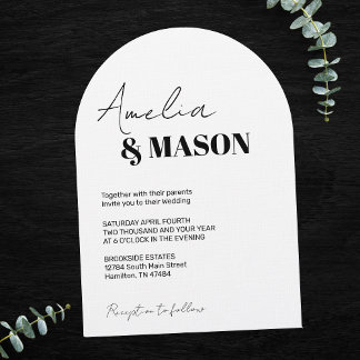 Convite Minimalist Black and White Modern Arch Wedding