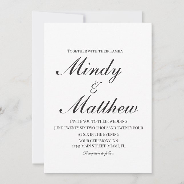 Convite Minimalist Black and White Script Wedding (Frente)