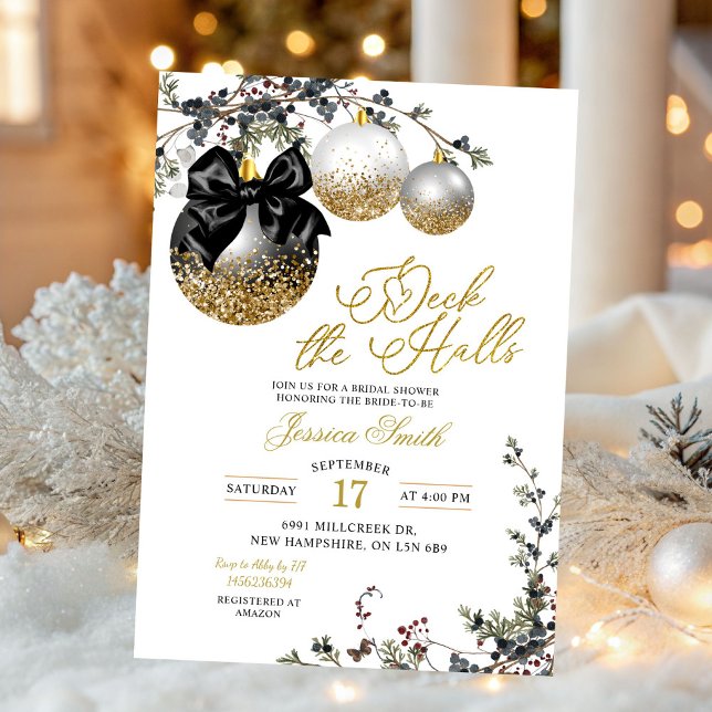 Convite Minimalist Black Deck The Halls Bridal Shower (Criador carregado)