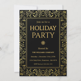 Convite Minimalist Black & Gold Holiday Gathering