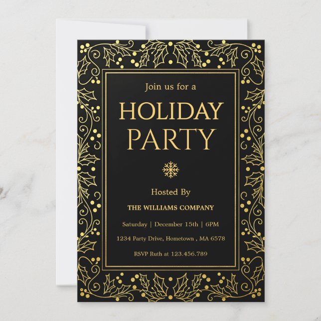 Convite Minimalist Black & Gold Holiday Gathering (Frente)