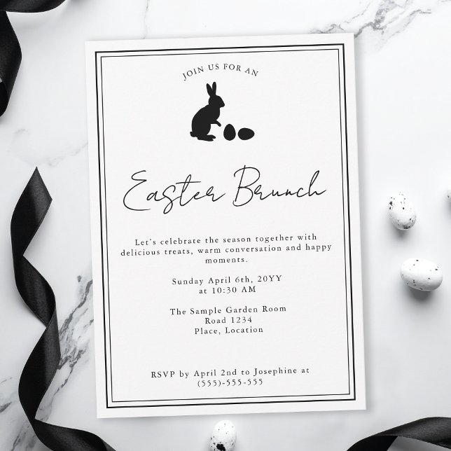 Convite Minimalist Black On White Bunny Easter Brunch (Criador carregado)