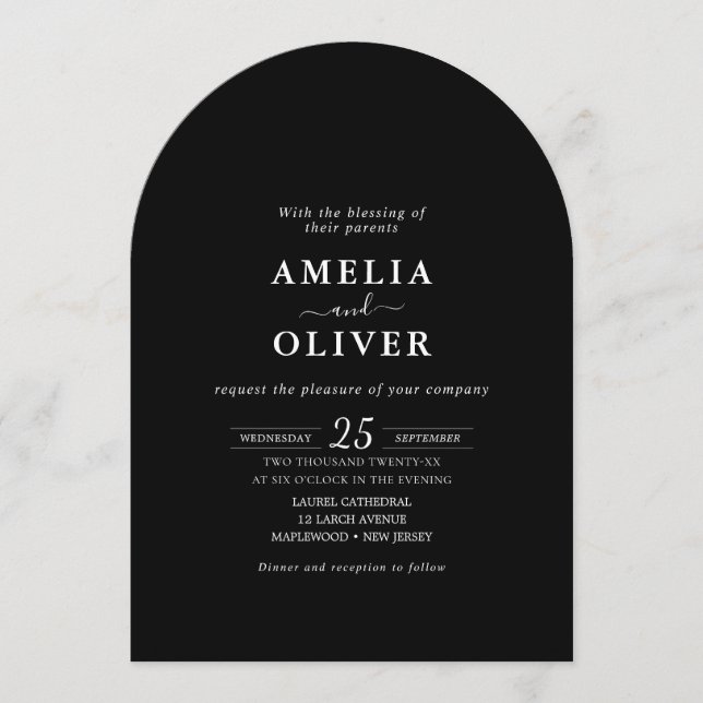 Convite Minimalist Black QR Arch All-In-One Modern Elegant (Frente)