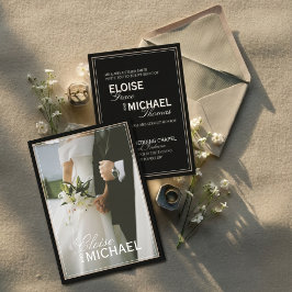 Convite Minimalist Black Tie Formal Photo Wedding