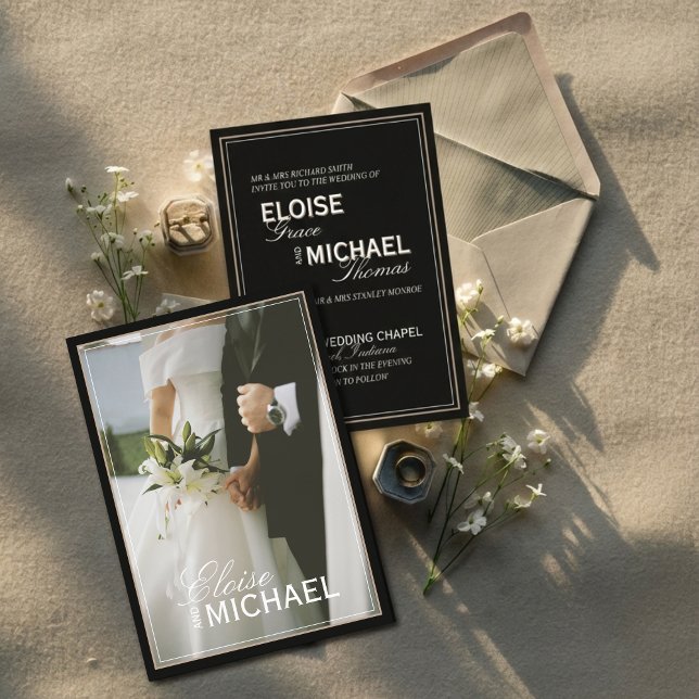 Convite Minimalist Black Tie Formal Photo Wedding (Invite guests to your formal affair with this Minimalist Black Tie Formal Photo Wedding Invitation! )