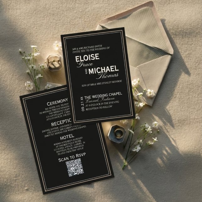 Convite Minimalist Black Tie Formal Wedding (Invite guests to your formal affair with this Minimalist Black Tie Formal Wedding Invitation!)