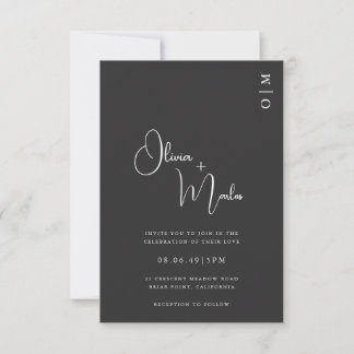 Convite  Minimalist Black Wedding QR code Invitation card