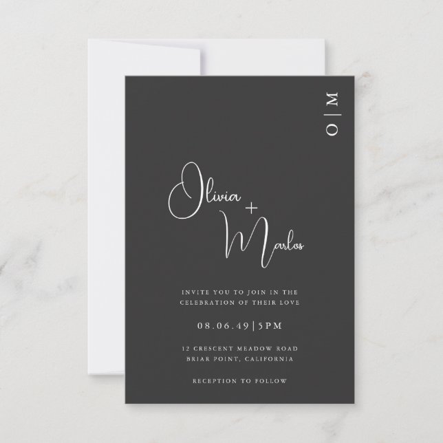 Convite  Minimalist Black Wedding QR code Invitation card (Frente)