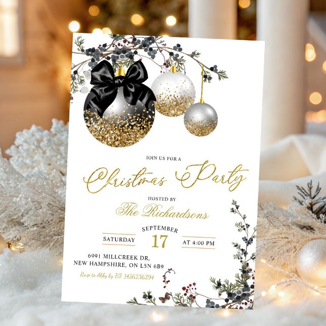 Convite Minimalist Black White and Gold Christmas Party (Criador carregado)
