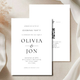 Convite Minimalist Black White QR Code Wedding Evening