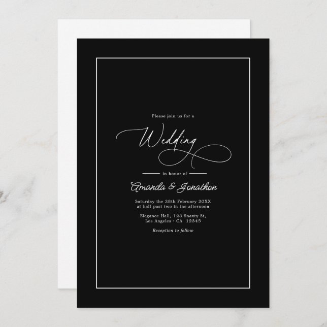 Convite Minimalist Black & White Timeless Wedding QR Code (Frente/Verso)