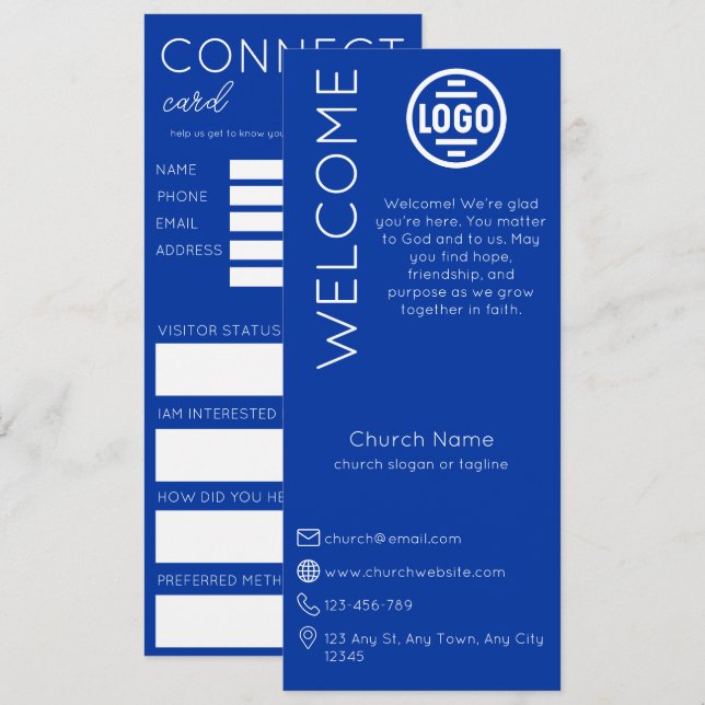 Convite Minimalist Blue Church Connection Card (Frente/Verso)