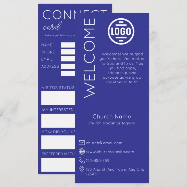 Convite Minimalist Blue Church Connection Card (Frente/Verso)
