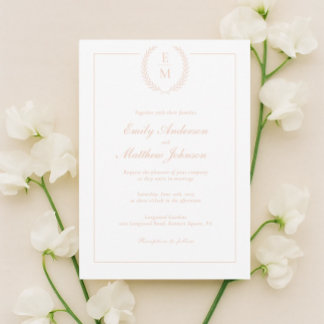 Convite Minimalist Blush Laurel Wedding Invitation