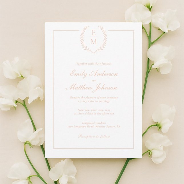 Convite Minimalist Blush Laurel Wedding Invitation (Criador carregado)