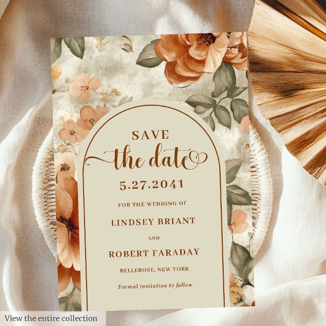 Convite Minimalist Boho Burnt Orange Sage Save The Date (Minimalist Boho Burnt Orange Sage Save The Date)