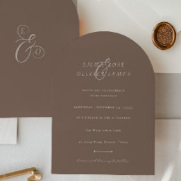 Convite Minimalist Boho Cocoa Brown Ivory Script Wedding