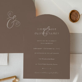 Convite Minimalist Boho Cocoa Brown Ivory Script Wedding